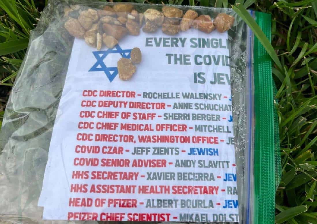 קליפורניה: פלאיירים אנטישמיים הטוענים כי היהודים אחראיים לנגיף הקורונה חולקו בשכונת סן-מרינו