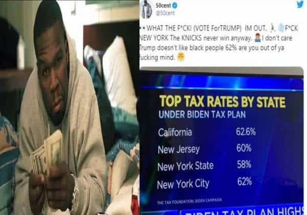 הראפר 50 סנט הודיע על תמיכתו בטראמפ לאחר שראה 62% מס על ניו יורקרים אצל ביידן  - "WHAT THE F*CK! VOTE TRUMP!" 