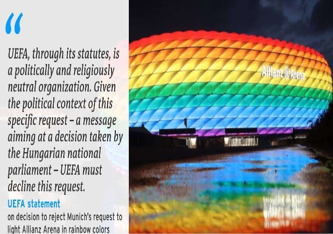 גרמניה ביקשה להאיר את ה"אליאנץ ארנה" בצבעי להט"ב לקראת המשחק נגד הונגריה מחר - אופ"א סירבה בתוקף