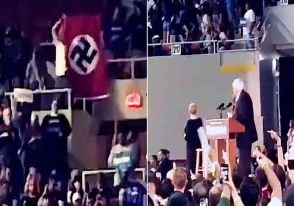 "מזוויע, מעורר בחילה" : דגל צלב הקרס הונף בעצרת של ברני סנדרס 