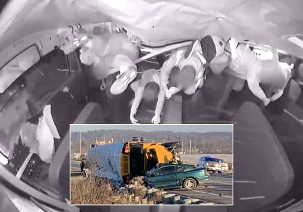 פורסם תיעוד מתאונת דרכים של רכב הסעות תלמידים