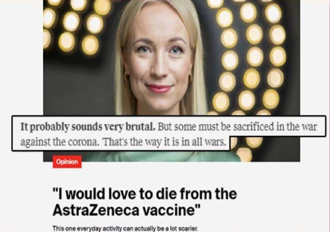 "אשמח למות מחיסון אסטראזנקה": עיתונאית נורווגית מעוררת סערה