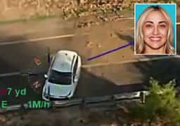 מסוק משטרתי עקב מלמעלה: נהגת בקליפורניה נמלטה מתאונה עם שני ילדים והתרסקה במעקה בטיחות