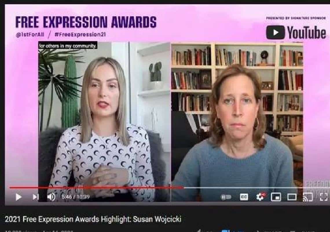 מנכ"לית יוטיוב זכתה ב"פרס אבירת חופש הדיבור" שחולק על ידי.... יוטיוב