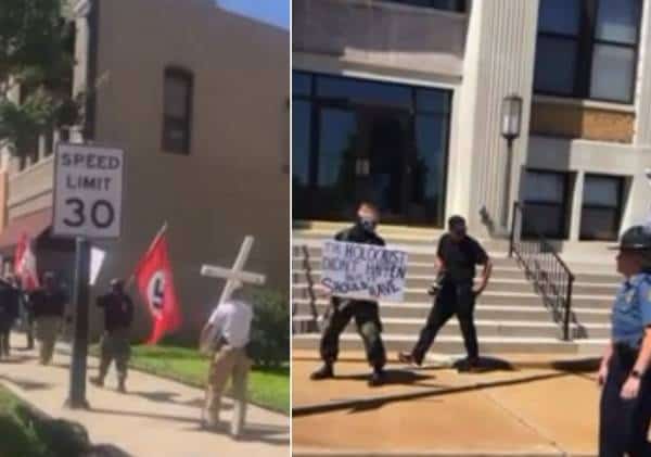 גל האנטישמיות בארה"ב: מחאה ניאו נאצית במהלך טקס זיכרון לקורבנות השואה