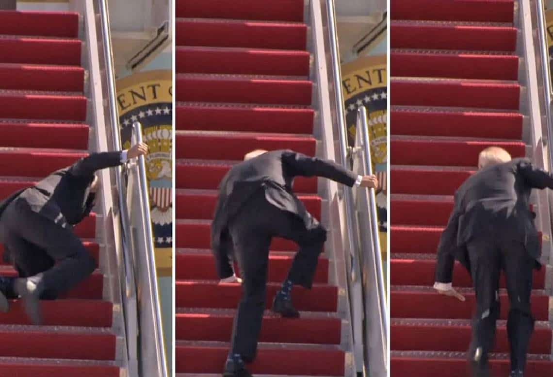 "ביידן נעזר במדרגות מיוחדות ונעלי ספורט כדי להימנע מנפילות"