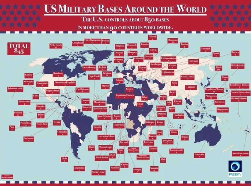 כך נראית האימפריה האמריקאית:  מפת 867 הבסיסים הצבאיים של ארה"ב ברחבי העולם נחשפת‏