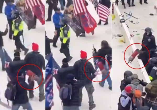 צפו בתיעוד המזעזע מגבעת הקפיטול: מתפרע זורק מטף לעבר שוטר וגורם למותו