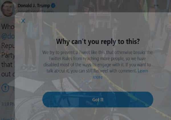 טוויטר הכריזה מלחמה על נשיא ארה"ב: הרשת חסמה 3 ציוצים ברצף של טראמפ- "רימו את העם האמריקני, אני ניצחתי בענק!"