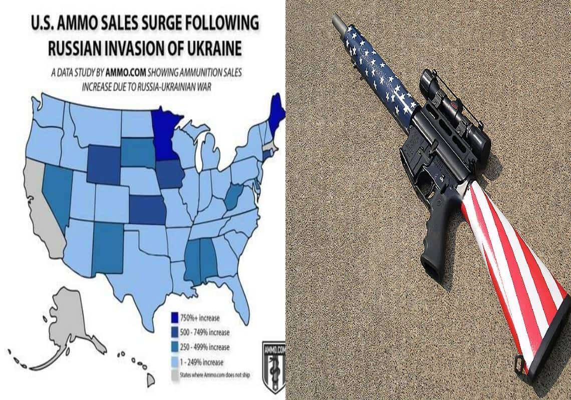 "נכנס לחנות וקנה 20,000 כדורים": היסטריה בארה"ב בעקבות הפלישה לאוקראינה - זינוק של מאות אחוזים ברכישות תחמושת