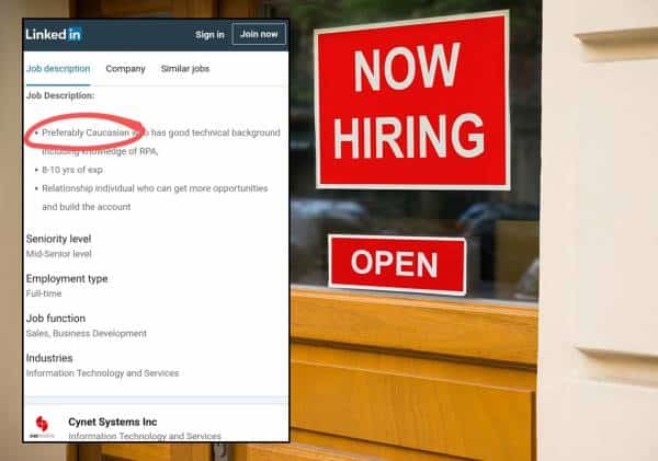 מודעת דרושים: מעל 8 שנות ניסיון וצבע עור לבן