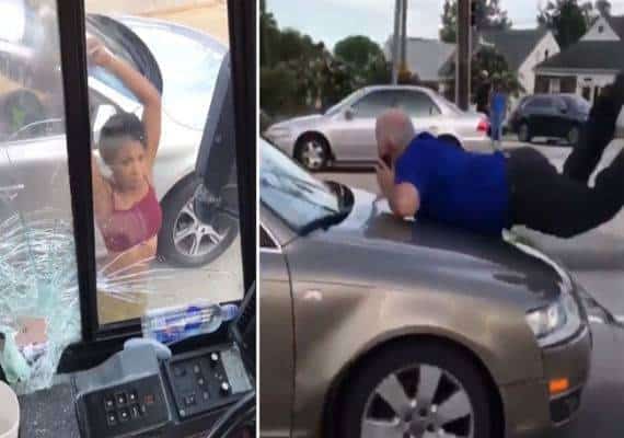 "רואד רייג'" קיצוני: צפו באישה מנפצת חלון אוטובוס ודורסת את הנהג 