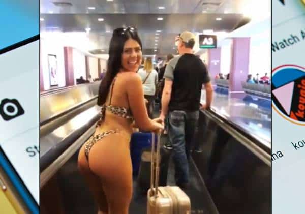 במקום להמתין למסיבת הבריכה: כוכבת האינסטגרם הופיעה בשדה התעופה בלאס וגאס עם ביקיני בלבד
